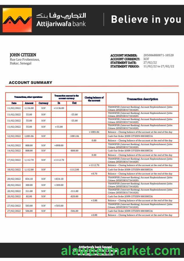 Senegal Attijariwafa Bank statement